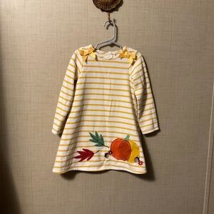 Good Lad Yellow and White Striped Dress with Pumpkin Accent